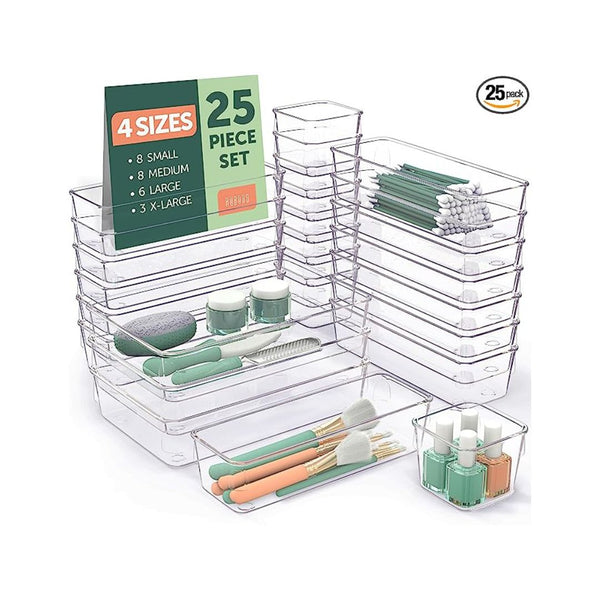 25 PCS Clear Plastic Drawer Organizers