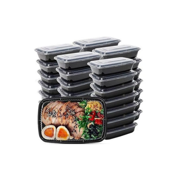 50-Pack Bento Box 32 Oz Reusable Plastic Containers, Microwave & Dishwasher Safe