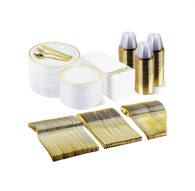 350 Piece Gold Dinnerware Set for 50 Guests