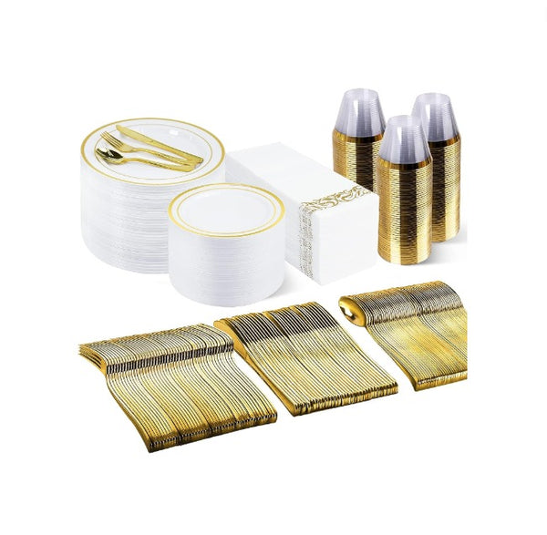 350 Piece Gold Dinnerware Set for 50 Guests