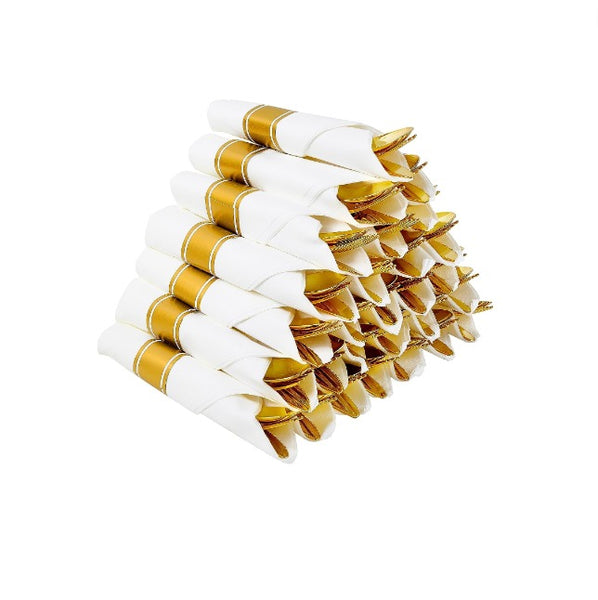 30 Pack Pre Rolled Gold Plastic Cutlery