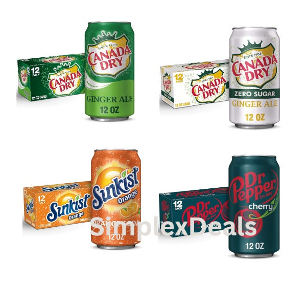 12 Pack Canada Dry Ginger Ale,Zero Sugar Ginger, Sunkist Orange, Dr Pepper Soda