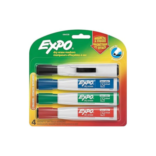 4 Count of Assorted Expo Magnetic Dry Erase Markers with Chisel Tip