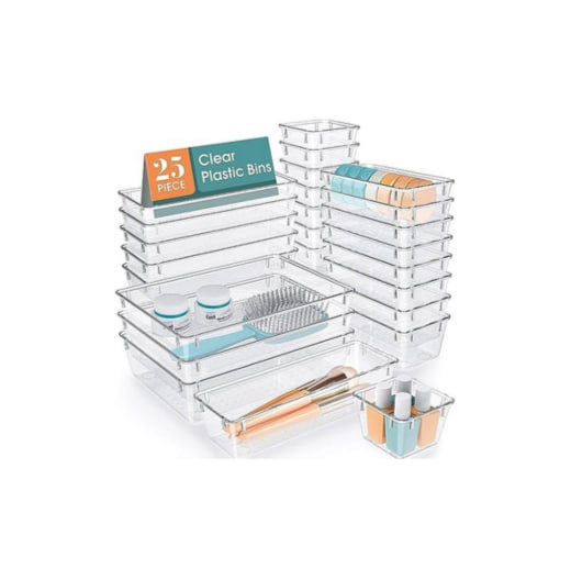 25 PCS Clear Plastic Drawer Organizer Set