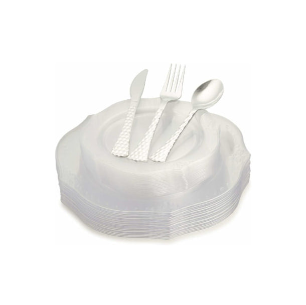 100 Piece Elegant Clear Disposable Plastic Dinnerware Set