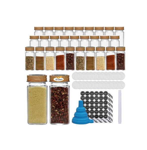 52 Piece Glass Spice Jars with Lids and Labels