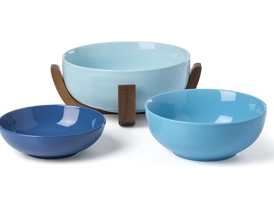 3-Piece Oneida Nesting Bowl Set With Wood Stand