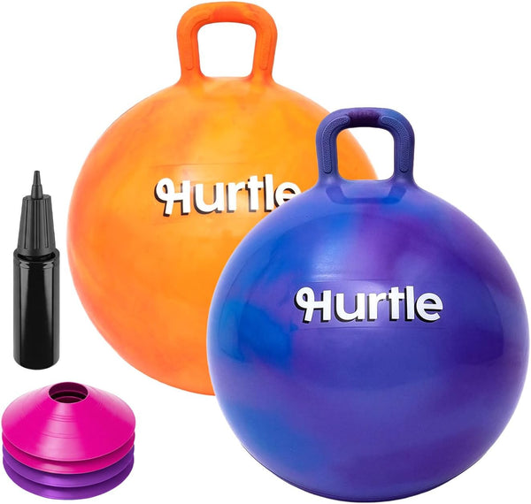 Hurtle 20″ Hopper Balls with Handles, Air Pump & Cones
