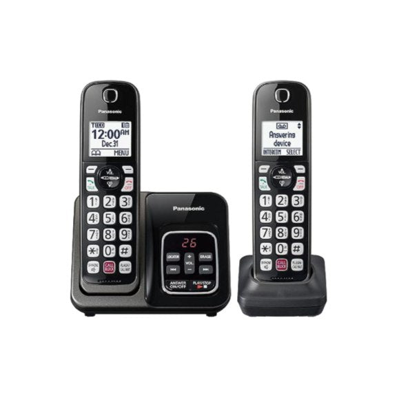 Panasonic Cordless Phone with Answering Machine, Expandable System with 2 Handsets