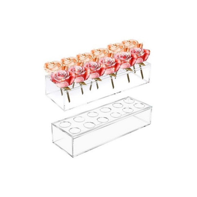 Clear Acrylic Rectangular Flower Vase (11.8″ Long with 12 Holes)