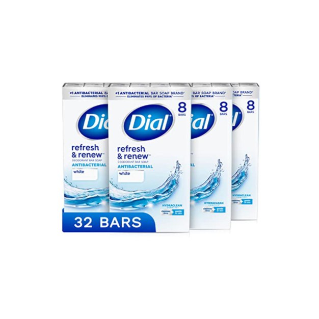 32 Pack Of Dial Antibacterial Refresh & Renew White Soap Bars