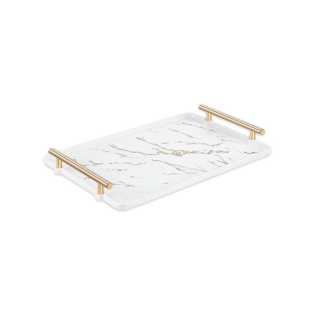 Large White & Gold Ceramic Decorative Serving Tray simplexdeals