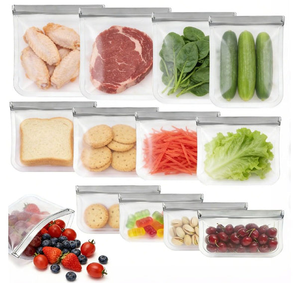 12 Pack Reusable Silicone Food Storage Bags Set