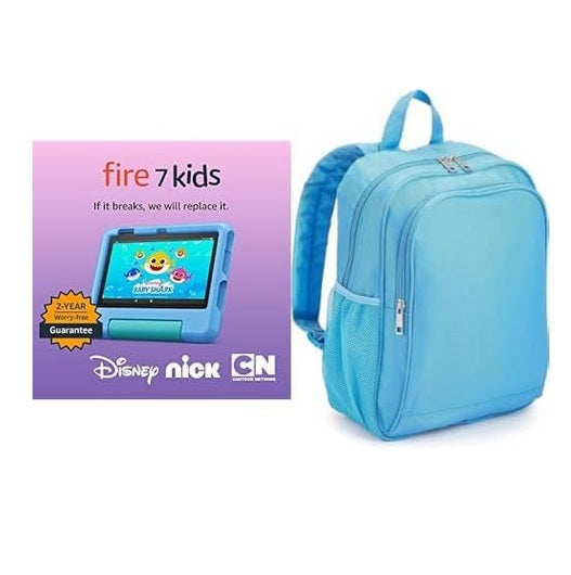 Fire 7 Kids Tablet, 7-Inch, 16 GB, Blue Backpack Bundle
