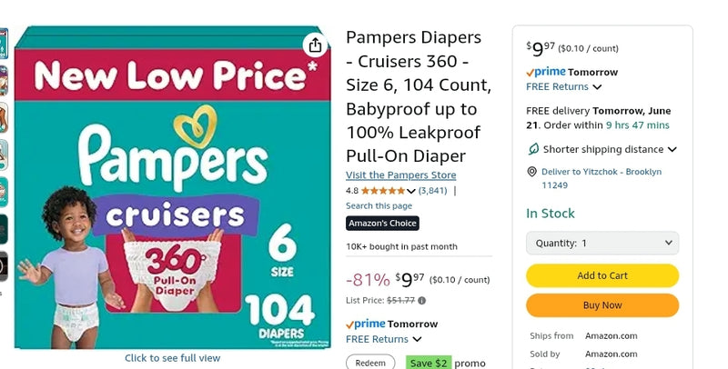 104-Count Pampers Diapers - Size 6