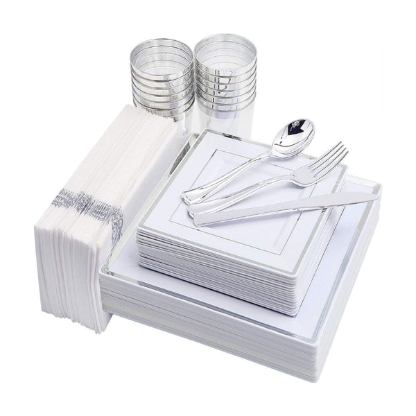 175 Piece Disposable Silver Dinnerware Set