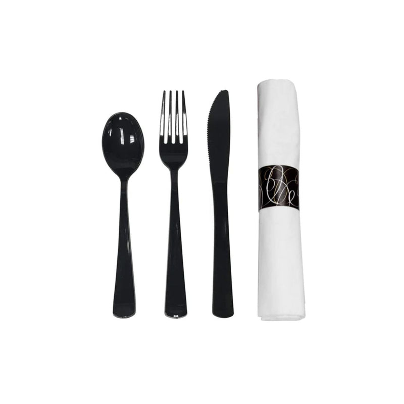 100 Pre-Rolled Disposable Extra Heavy Duty Plastic Cutlery Kit