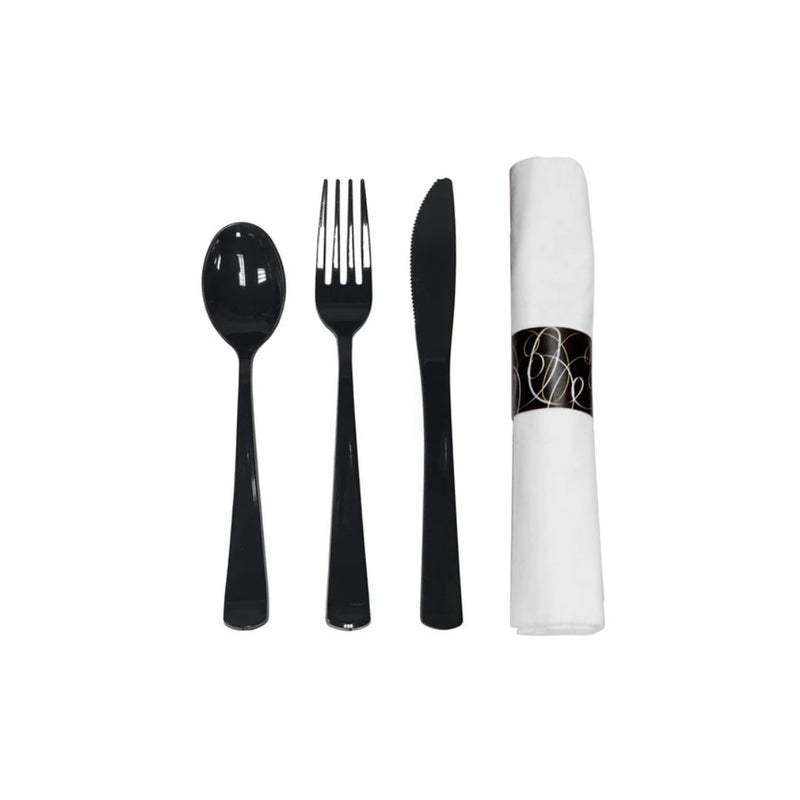 100 Pre-Rolled Disposable Extra Heavy Duty Plastic Cutlery Kit