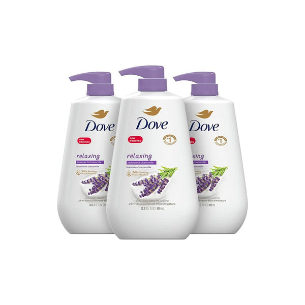 3 Bottles of Dove Body Wash with Pump Relaxing Lavender Oil & Chamomile