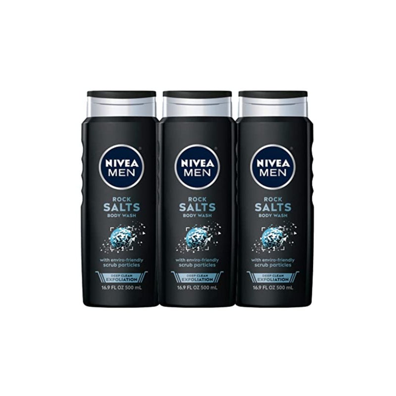 3 Bottles Of Nivea Men’s Rock Salts Or Charcoal Body Wash