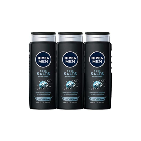3 Bottles Of Nivea Men’s Rock Salts Or Charcoal Body Wash