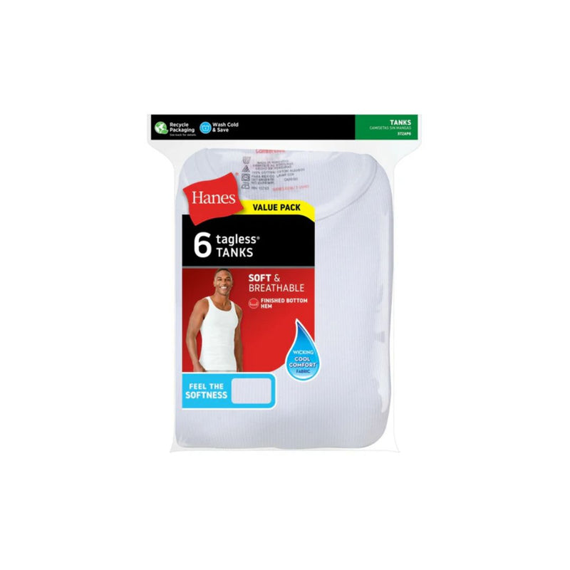 6 Men's Hanes Tagless ComfortSoft White A-Shirts – simplexdeals