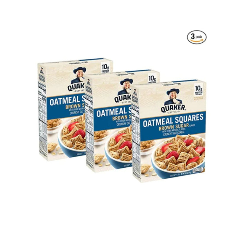 3 Pack Of Quaker Oatmeal Squares Breakfast Cereal, Brown Sugar