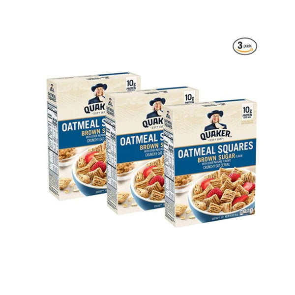 3 Pack Of Quaker Oatmeal Squares Breakfast Cereal, Brown Sugar