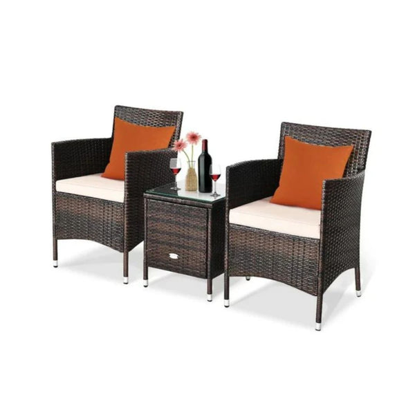3 Piece Patio Rattan Chair & Table Furniture Set