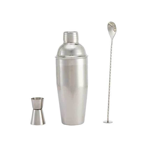 3-Piece Stainless Steel Bar Tools Set - 24oz Shaker, Mixing Spoon, Jigger