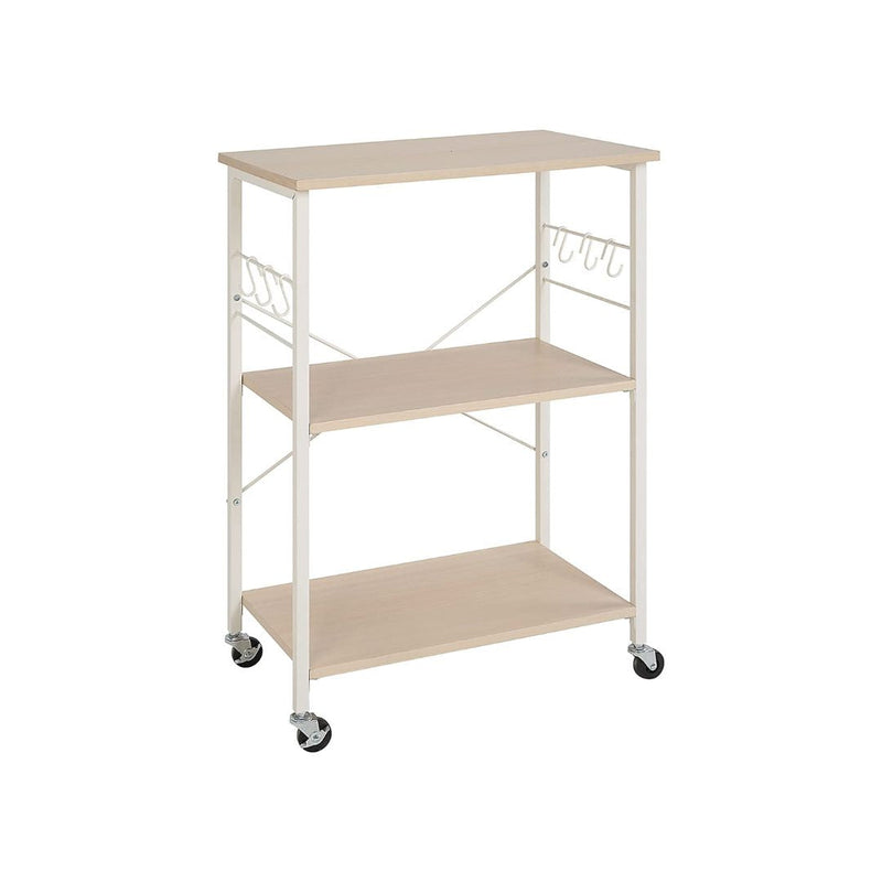 3-Tier Kitchen Microwave Utility Cart with Wheels, 6 Hooks