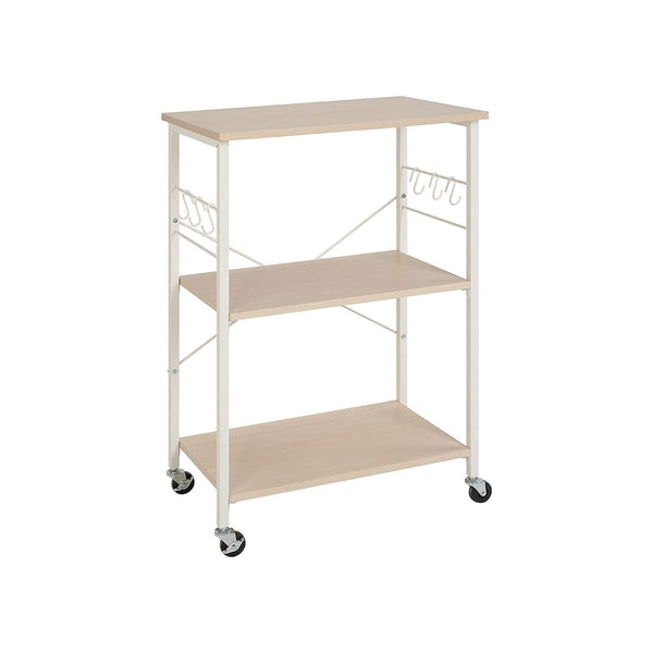3-Tier Kitchen Microwave Utility Cart with Wheels, 6 Hooks