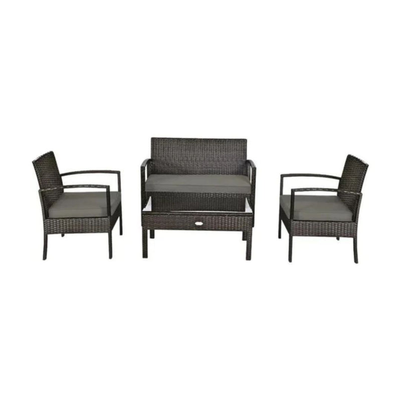 4 Piece Patio Rattan Wicker Furniture Set With Loveseat