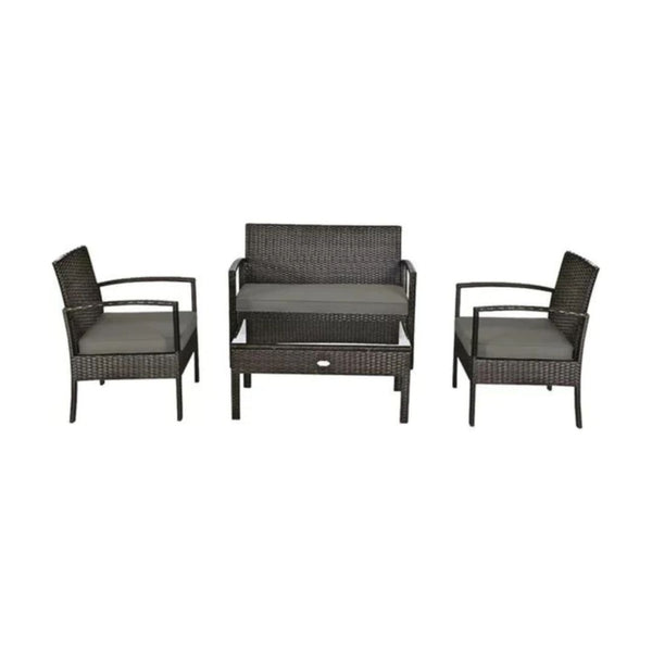 4 Piece Patio Rattan Wicker Furniture Set With Loveseat