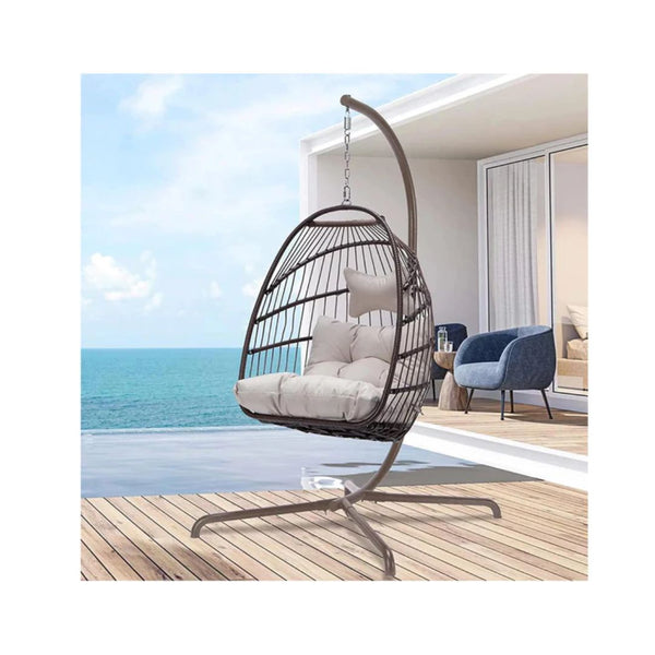 Wicker Brown Hanging Egg Chair With Stand simplexdeals