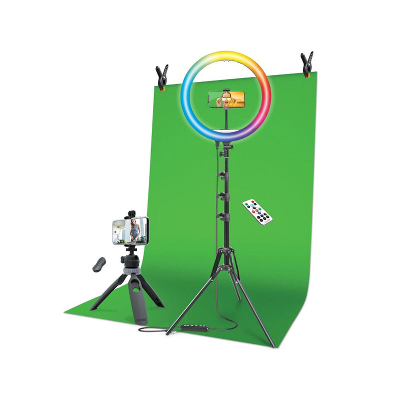 Content Creator Kit with 16-inch Ring Light, Adjustable Tripod, and Green Screen