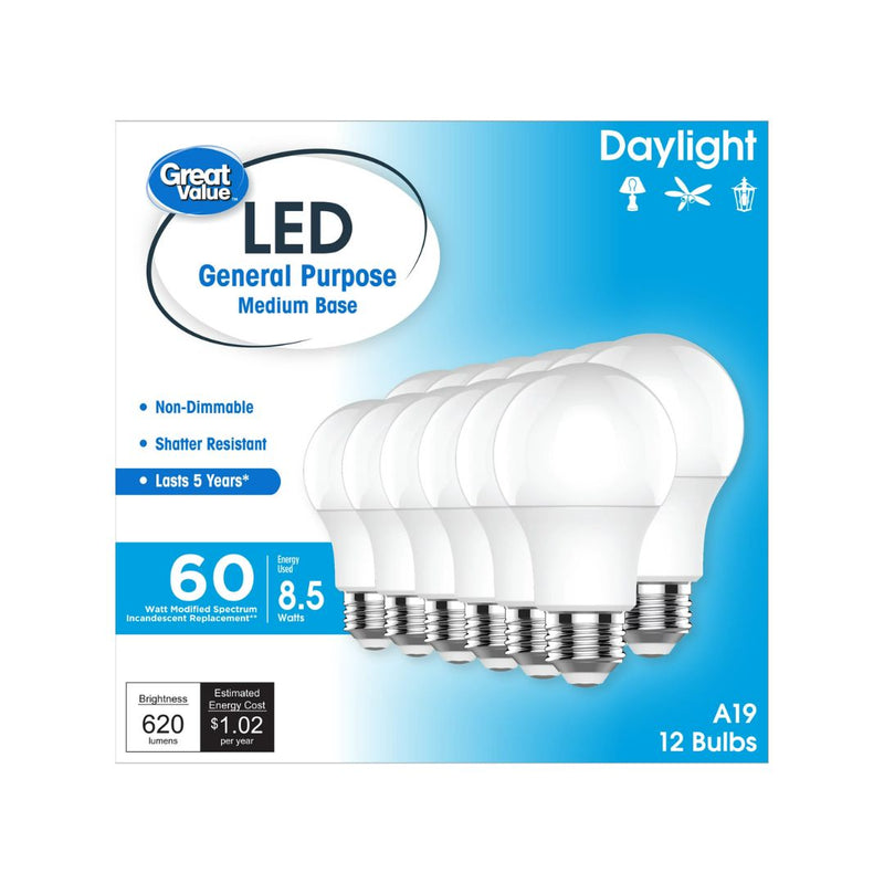 12 Pack Of Great Value 60 Watt LED Light Bulbs