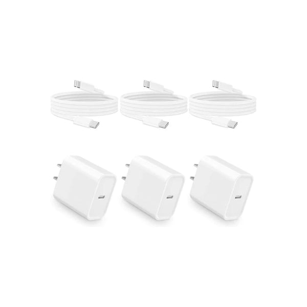3 Pack 20W Type C Wall Chargers with 6FT USB C to Lightning Cables