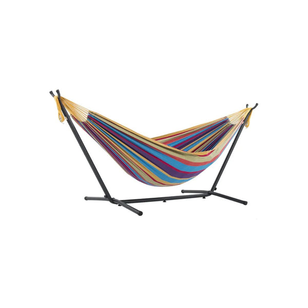 Vivere Double Cotton Hammock with Space Saving Steel Stand