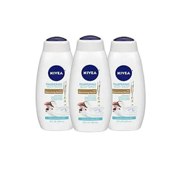 3 Bottles of NIVEA Coconut and Almond Milk Body Wash with Nourishing Serum