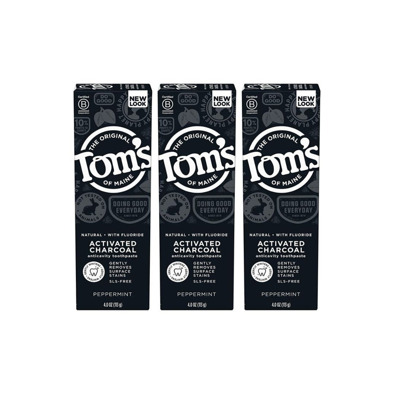 3-Pack Tom’s of Maine Activated Charcoal Whitening Toothpaste with Fluoride, Peppermint