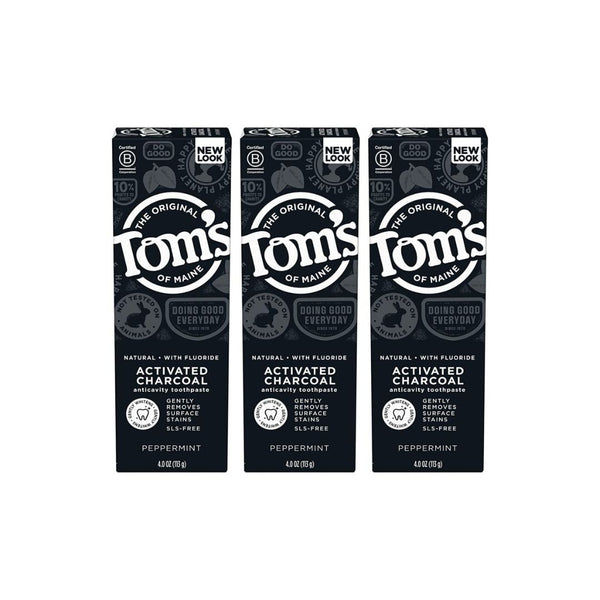3-Pack Tom’s of Maine Activated Charcoal Whitening Toothpaste with Fluoride, Peppermint