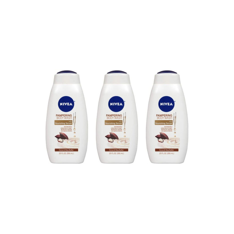 3 Bottles of NIVEA Cocoa and Shea Butter Pampering Body Wash