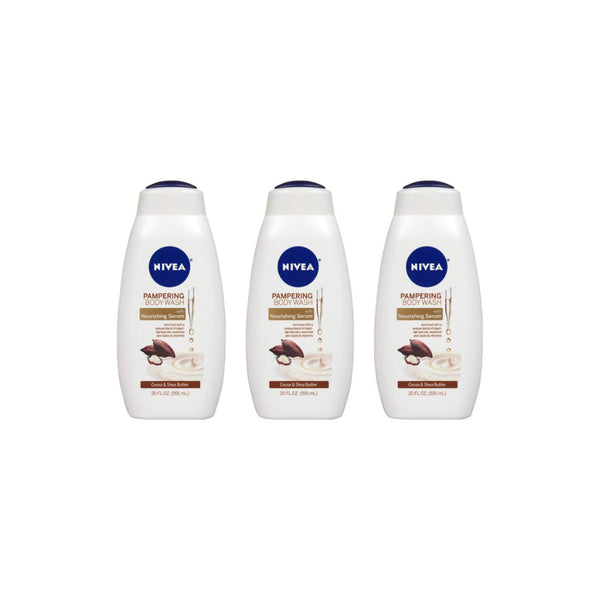 3 Bottles of NIVEA Cocoa and Shea Butter Pampering Body Wash