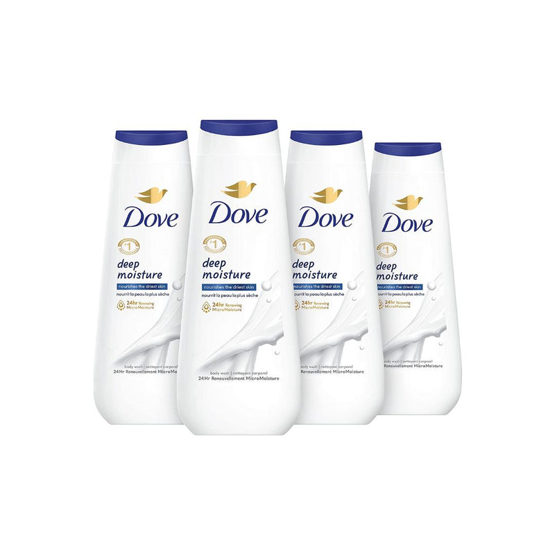 4 Bottles of Dove Body Wash Deep Moisture For Dry Skin with 24hr Renewing MicroMoisture (20 oz)
