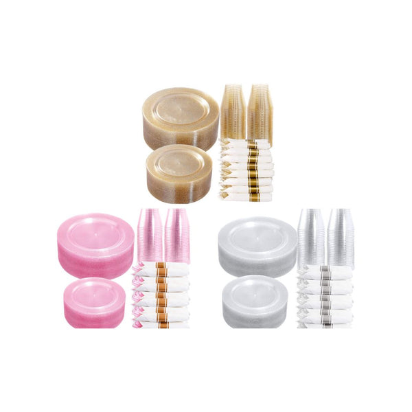 350 Pcs Glitter Plastic Disposable Dinnerware Sets