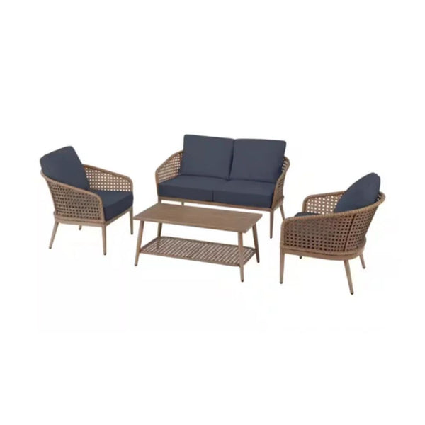 4-Piece Brown Wicker and Steel Patio Conversation Seating Set