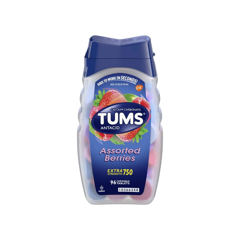 Tums E-X Extra Strength Antacid Chewable Tablets, Berries, 96-Count Bottles (Pack of 4)