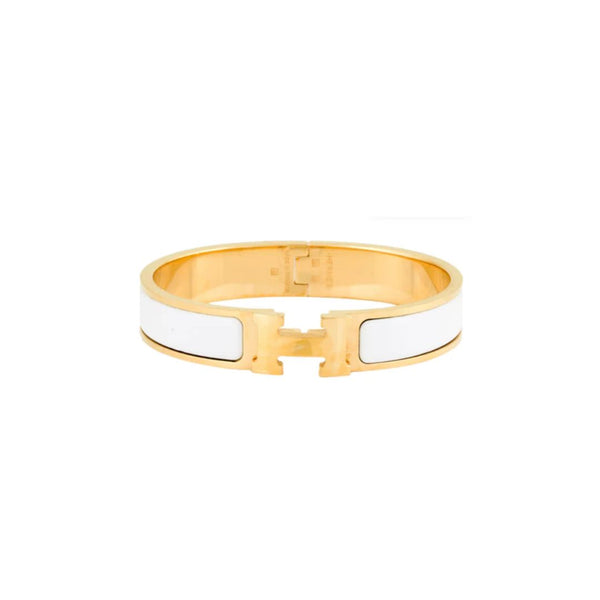 Hermes Enamel Clic H Bracelet in White