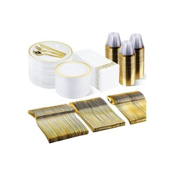 350 Piece Gold Dinnerware Set for 50 Guests